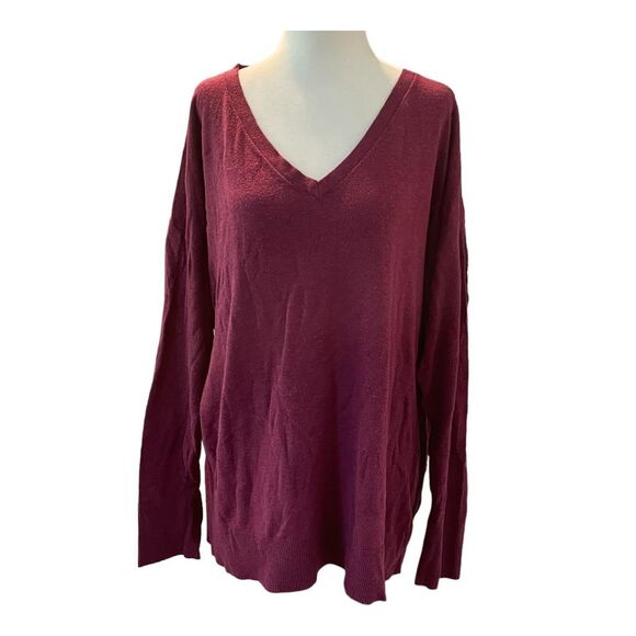 Pure Energy V-Neck Sweater Plum Pink Purple Knit Long Sleeve Lightweight 1X - Picture 1 of 6